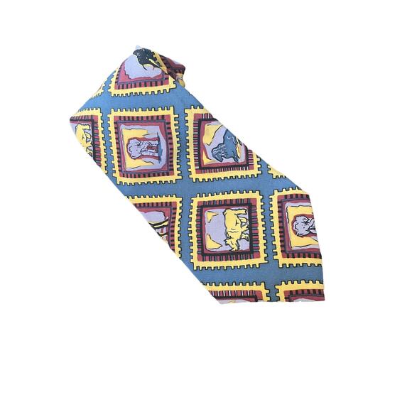 Metropolitan Museum Abstract Silk Tie With Animal Print Elephant Giraffe Rhino - Picture 1 of 6